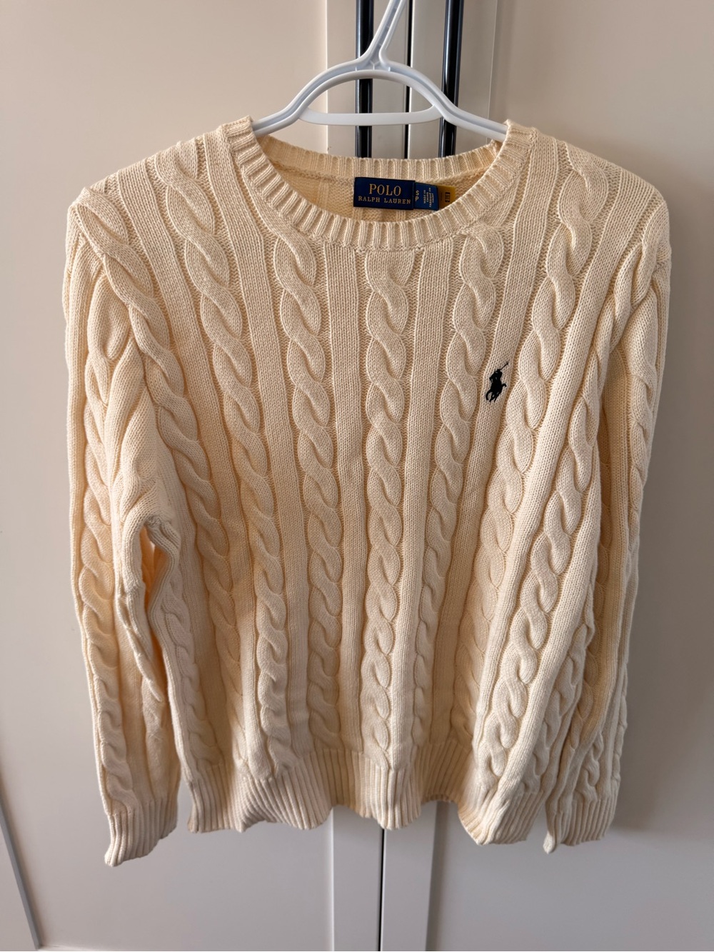 Ralph Lauren Cream Cable-Knit Crewneck Sweater